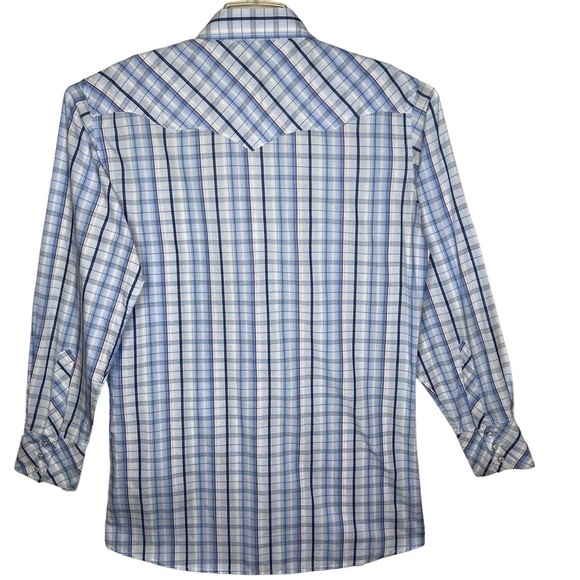 White Horse Mens Blue Plaid Western Pearl Snap Buttons Long Sleeve Shirt Large - Picture 2 of 11